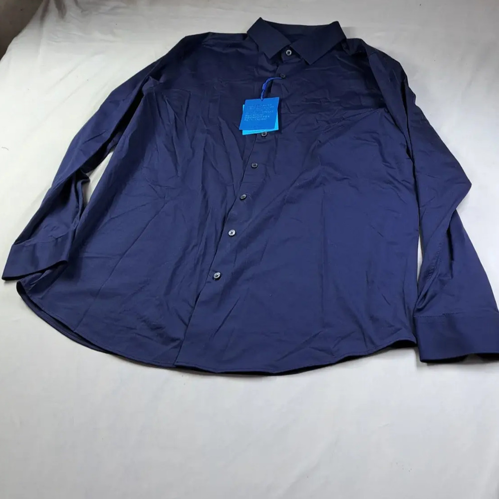 Bugatchi OoohCotton Tech Men's XXL Navy Stretch Button Down Shirt Long Sleeve